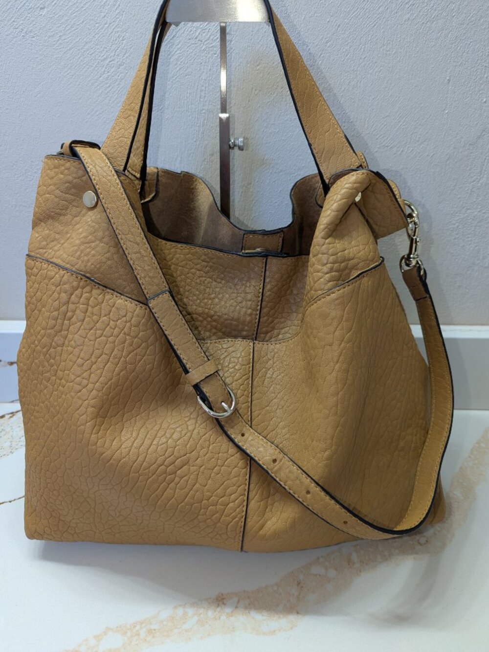 Vince Camuto Tan Pebbled Leather Crossbody Hobo Bag - Picture 8 of 9